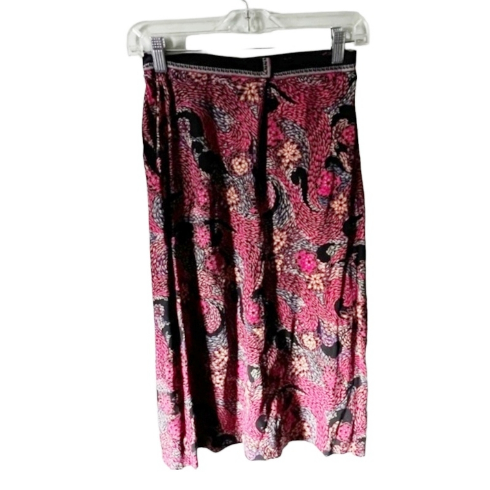 Vintage handmade burgundy black red abstract paisley print midi skirt small 4 6